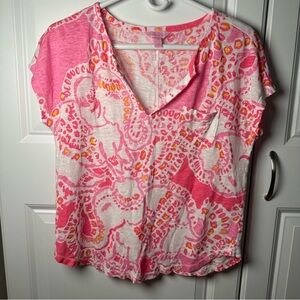 Lilly Pulitzer Mikela linen Top Pink Pout elephant Sz S
